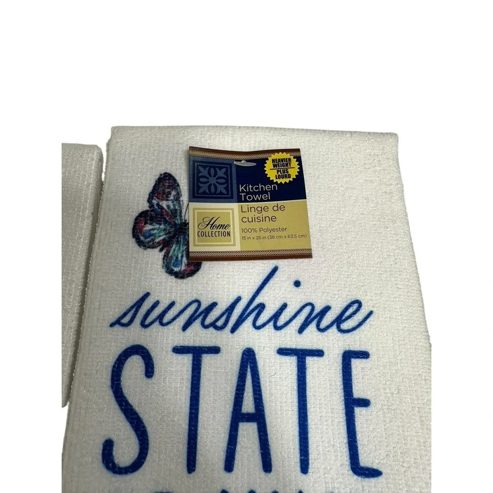 home collection 2 kitchen hand towels with 1 dish drying mat blue butterflies‎